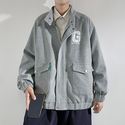 Geaca sport de baseball pentru barbati cu imprimeu si buzunar