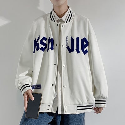 Geaca sport de baseball pentru barbati cu imprimeu si buzunar