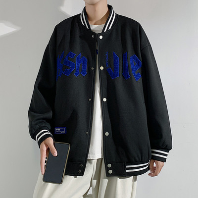 Geaca sport de baseball pentru barbati cu imprimeu si buzunar