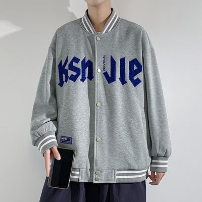 Geaca sport de baseball pentru barbati cu imprimeu si buzunar