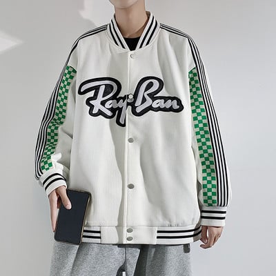 Geaca sport de baseball pentru barbati cu imprimeu si buzunar