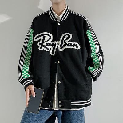 Geaca sport de baseball pentru barbati cu imprimeu si buzunar