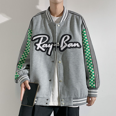 Geaca sport de baseball pentru barbati cu imprimeu si buzunar