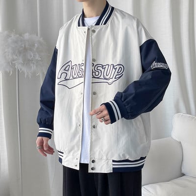 Geaca sport de baseball pentru barbati cu imprimeu si buzunar