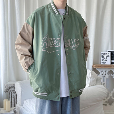 Geaca sport de baseball pentru barbati cu imprimeu si buzunar