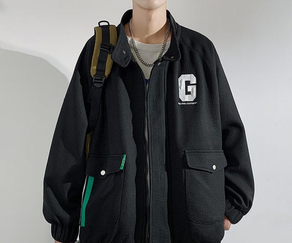 Geaca sport de baseball pentru barbati cu imprimeu si buzunar