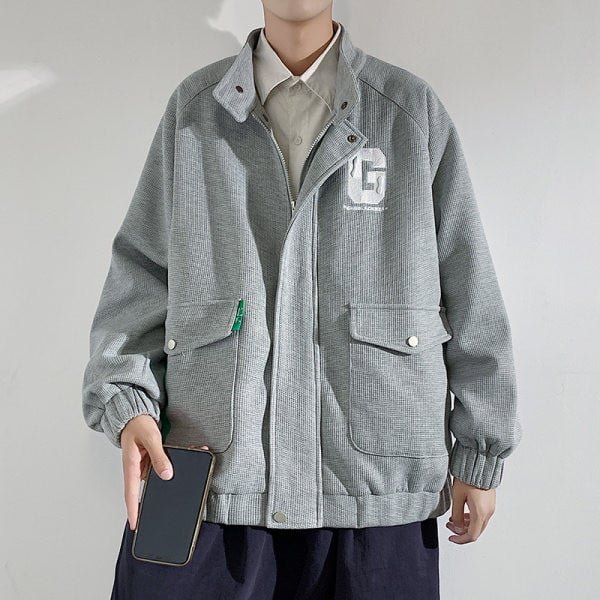 Geaca sport de baseball pentru barbati cu imprimeu si buzunar