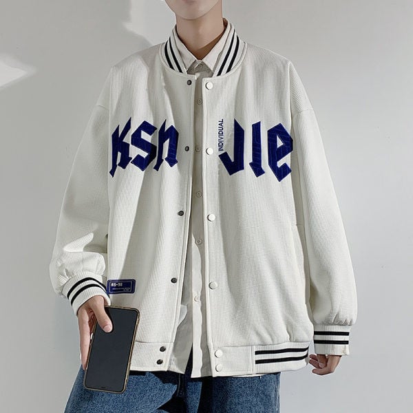 Geaca sport de baseball pentru barbati cu imprimeu si buzunar