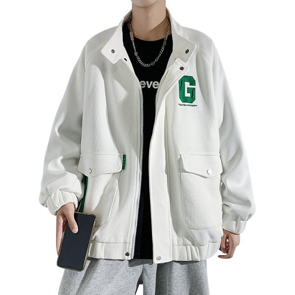 Geaca sport de baseball pentru barbati cu imprimeu si buzunar