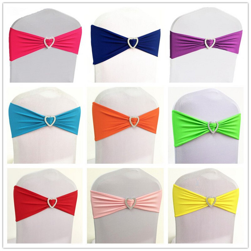 10 buc 50 buc arc elastic pentru scaune din spandex lycra bandă pentru scaun de nuntă cravată cu cataramă de inimă pentru decorarea evenimentului de petrecere la hotel