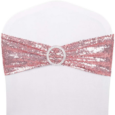 10/50 komada obostrano šljokice Mašne za stolice s kopčom za vjenčane dekoracije Čvor Spandex Hotelski banket Rođendanska zabava Home Deco