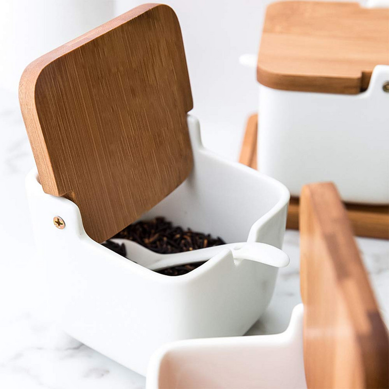 Homie keramički začin s poklopcem Posuda za šećer Solanka Staklenka za pohranu Posuda za kućanstvo Posuda za začine Bambus Staklenka za začine Limenka od soje