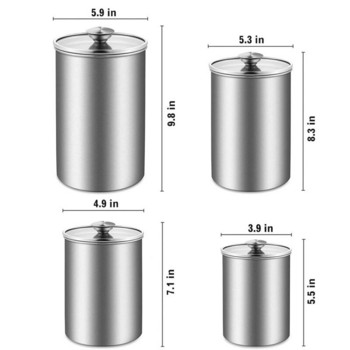 Кухненски контейнери от неръждаема стомана, контейнер за съхранение на храна с прозрачни стъклени капаци за съхранение Контейнери за кафе Буркан за бисквитки