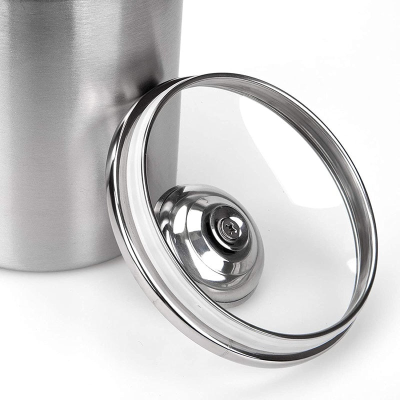 Nerūdijančio plieno virtuvės indai, maisto laikymo indas su skaidraus stiklo dangteliais kavos indams laikyti Sausainių stiklainis