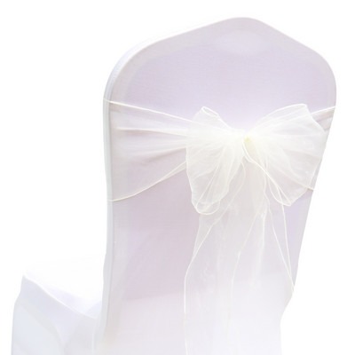 25 ks/sada stuh na stoličky, organza, sklenená priadza, 18 cm x 275 cm, dekorácia svadobnej stoličky pre hotel, banket, párty, udalosť