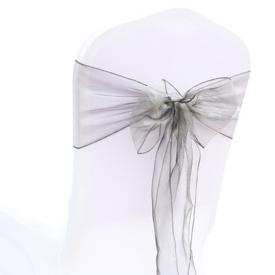 25 ks/sada stuh na stoličky, organza, sklenená priadza, 18 cm x 275 cm, dekorácia svadobnej stoličky pre hotel, banket, párty, udalosť