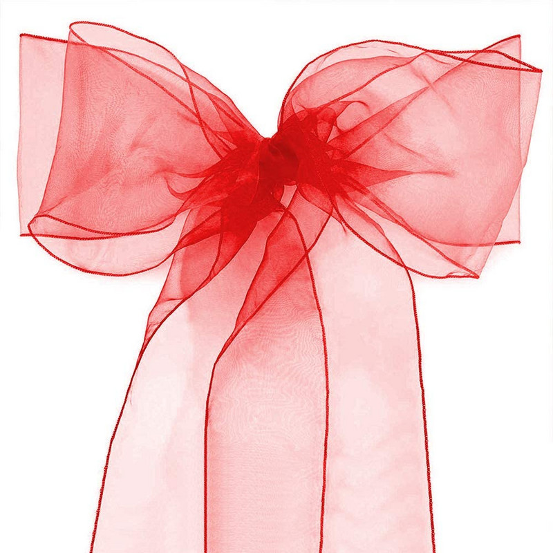 25 ks/sada stuh na stoličky, organza, sklenená priadza, 18 cm x 275 cm, dekorácia svadobnej stoličky pre hotel, banket, párty, udalosť