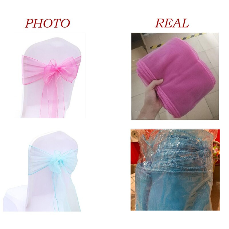 25 ks/sada stuh na stoličky, organza, sklenená priadza, 18 cm x 275 cm, dekorácia svadobnej stoličky pre hotel, banket, párty, udalosť