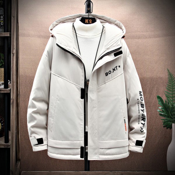 Jachetă casual de iarnă pentru bărbați, cu glugă și inscripții