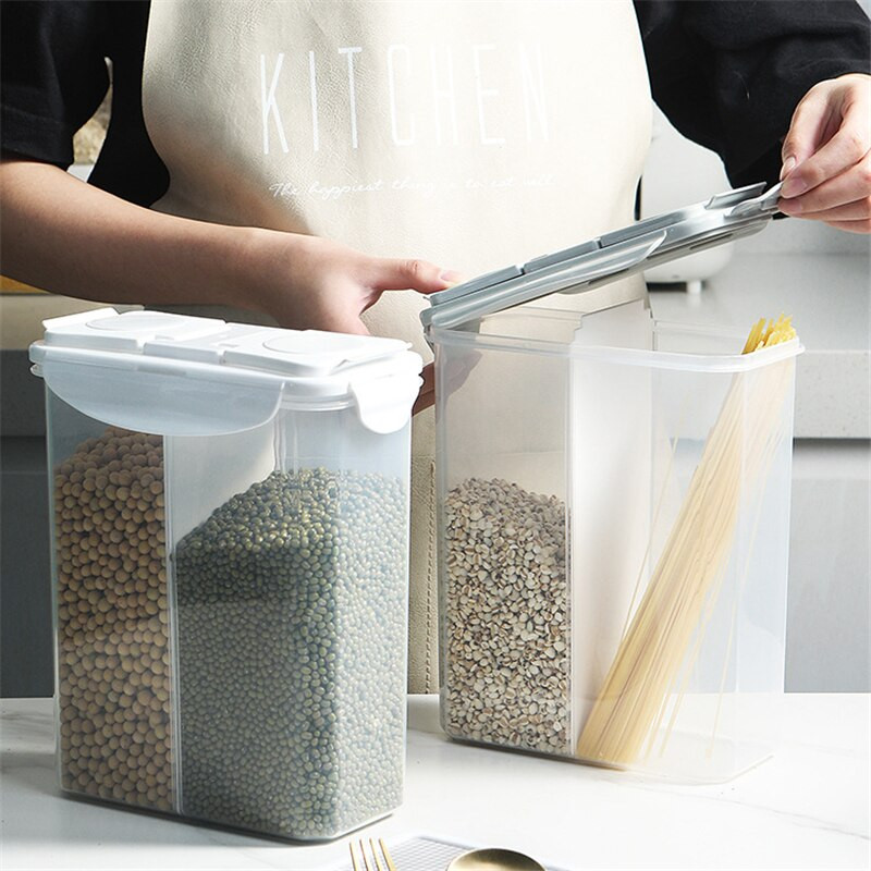 Buitinės maisto sandarios skardinės Plastikinės skaidrios grūdų laikymo dėžutė Maisto laikymo talpa Virtuvės reikmenys virtuvės organizatoriui