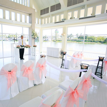 Καλύμματα καρέκλας 25τμχ/παρτίδα Καρέκλα γάμου Κόμπος Διαφανής Οργάντζα Ύφασμα Τούλι Κάλυμμα Καρέκλας Φύλλα για Διακοσμήσεις Δείπνων Γάμου