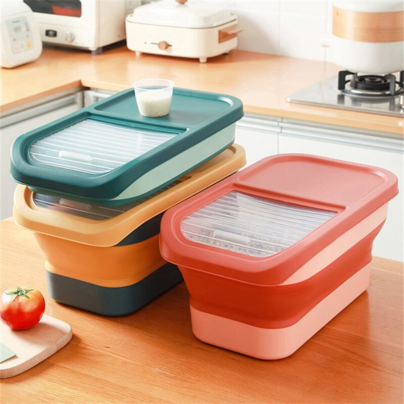 Găleată de orez pliabilă de mare capacitate, bucătărie pentru casă, cutie de depozitare pentru cereale rezistentă la insecte, recipient pentru organizator de cereale, borcan sigilat pentru hrana pentru animale de companie