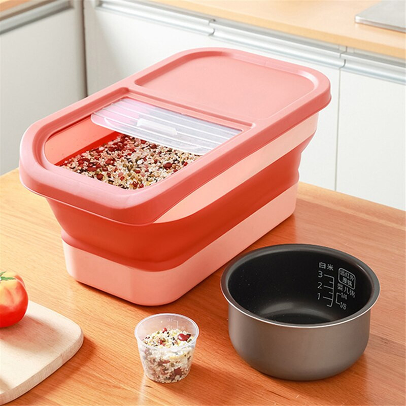 Găleată de orez pliabilă de mare capacitate, bucătărie pentru casă, cutie de depozitare pentru cereale rezistentă la insecte, recipient pentru organizator de cereale, borcan sigilat pentru hrana pentru animale de companie