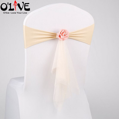 Spandeks Likra Pojas za stolicu Rose Organza Navlaka za stolicu Vjenčana mašna Dekoracija za stolicu Cvjetna traka za vezanje čvora Mjesto za bankete Rastezljiva
