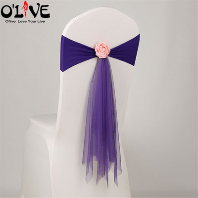 Spandeks Likra Pojas za stolicu Rose Organza Navlaka za stolicu Vjenčana mašna Dekoracija za stolicu Cvjetna traka za vezanje čvora Mjesto za bankete Rastezljiva