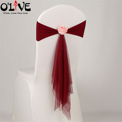 Spandeks Likra Pojas za stolicu Rose Organza Navlaka za stolicu Vjenčana mašna Dekoracija za stolicu Cvjetna traka za vezanje čvora Mjesto za bankete Rastezljiva