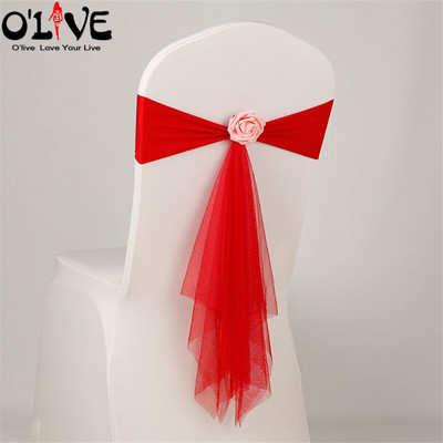 Spandeks Likra Pojas za stolicu Rose Organza Navlaka za stolicu Vjenčana mašna Dekoracija za stolicu Cvjetna traka za vezanje čvora Mjesto za bankete Rastezljiva