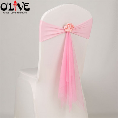 Spandeks Likra Pojas za stolicu Rose Organza Navlaka za stolicu Vjenčana mašna Dekoracija za stolicu Cvjetna traka za vezanje čvora Mjesto za bankete Rastezljiva