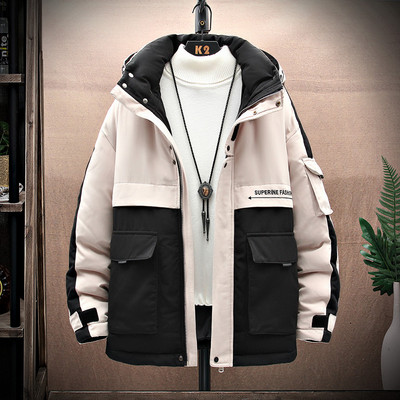 Ziemas vīriešu jaka ar kabatu un augstu apkakli