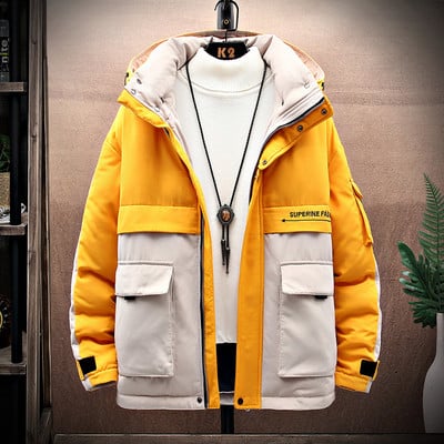 Ziemas vīriešu jaka ar kabatu un augstu apkakli