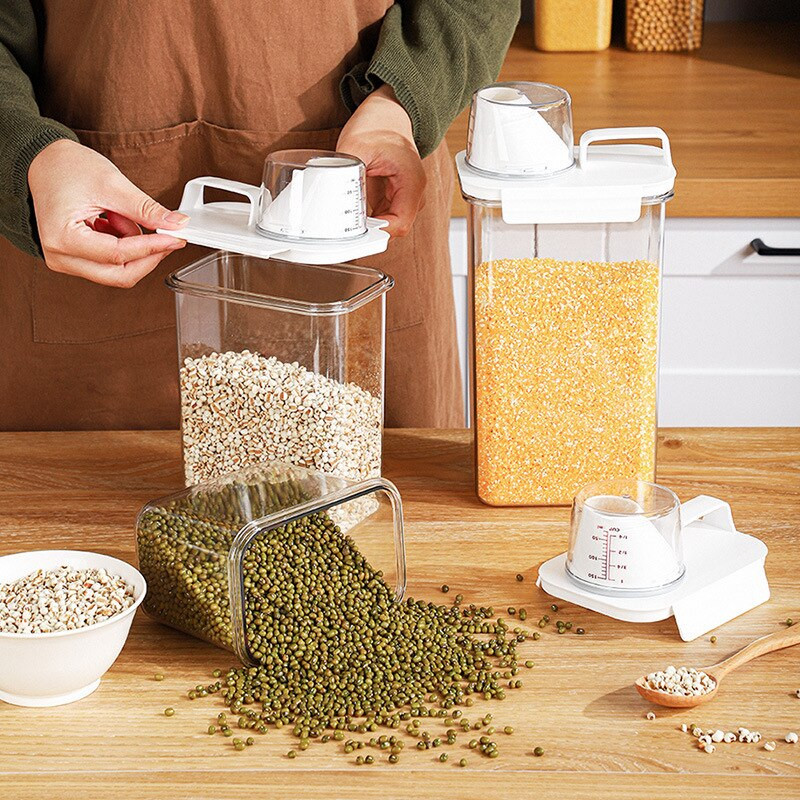 Užsandarintas permatomas maisto laikymo dėžutės bakas ryžių kibiras Konteineris Sausų prekių tvarkytuvas Grūdų dozatoriaus stiklainis biriems grūdams