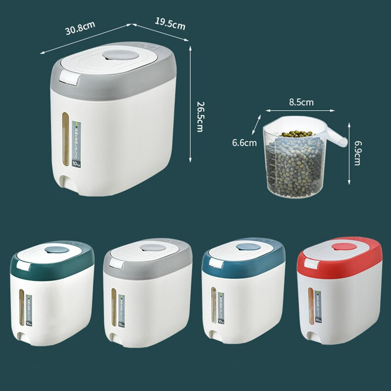 Recipient pentru orez de bucătărie, 10 kg, găleată rezistentă la umiditate, rezistentă la insecte, făină, cereale, borcan sigilat pentru gustări cu cereale, cutie de depozitare, accesorii de bucătărie