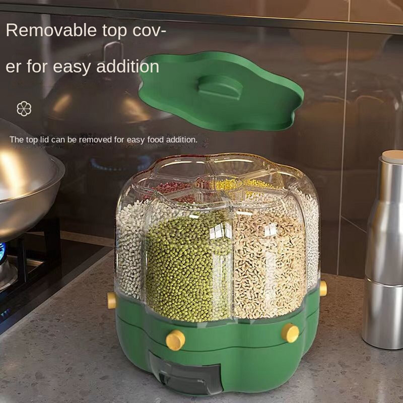 Okrugli dozator riže sa 6 rešetki, rotirajući spremnik za pohranu riže Kutija za pohranu suhe hrane, veliki dozator hrane, kanta za rižu Kuhinjski alati