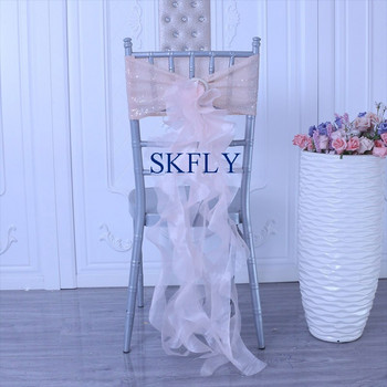 SH105H нов изработен по поръчка изискан сватбен руж розов тъмносин горещо розов златни пайети лента за стол с къдрава лента от върба