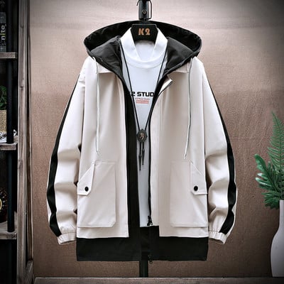 Jauna modeļa vīriešu rudens jaka ar kapuci - zilā un bēšā krāsā