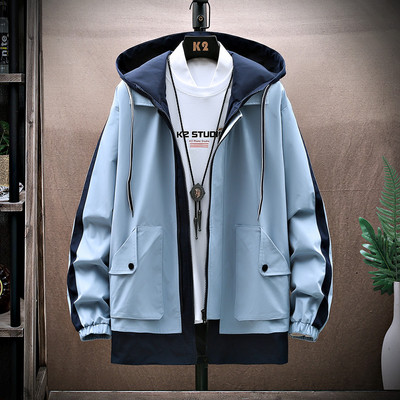 Jauna modeļa vīriešu rudens jaka ar kapuci - zilā un bēšā krāsā