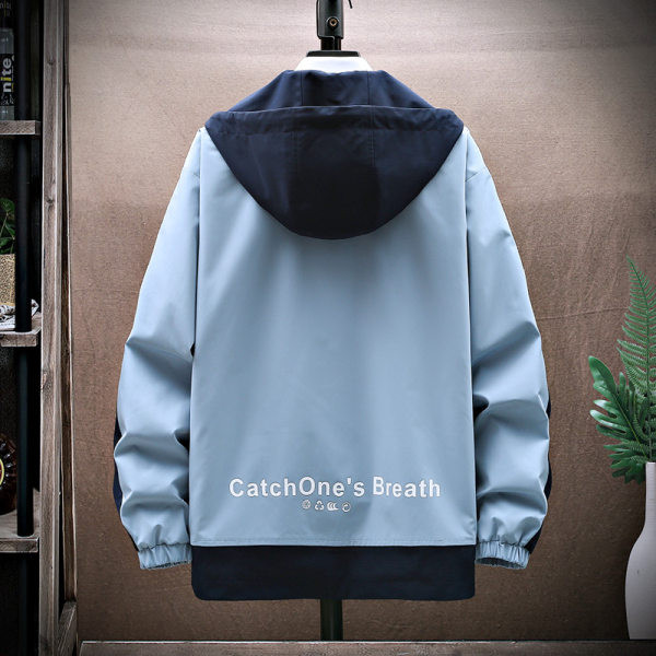 Jauna modeļa vīriešu rudens jaka ar kapuci - zilā un bēšā krāsā