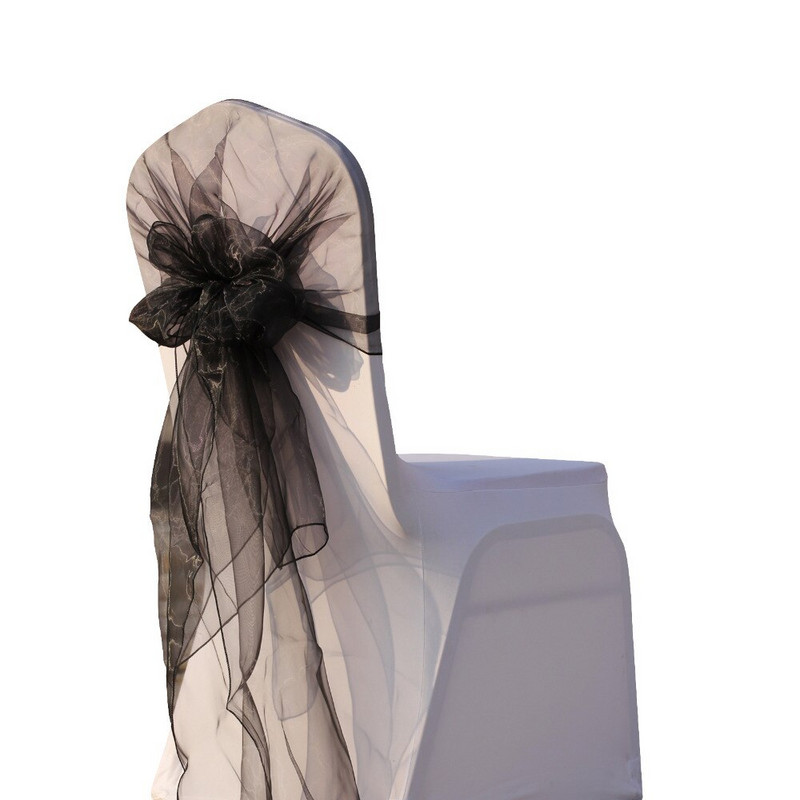 10 bucăți 65x275 cm organza pentru scaune funde pentru scaune funde pentru petrecere de nuntă, eveniment, pentru banchete de Crăciun, pereche de țesătură din organza transparentă