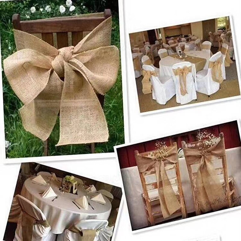 Višenamjenski laneni pojasovi za stolice od jute, 15X275 CM Čipka, hessian juta, mašne za stolice od jute za vjenčanje, uređenje doma za bebe