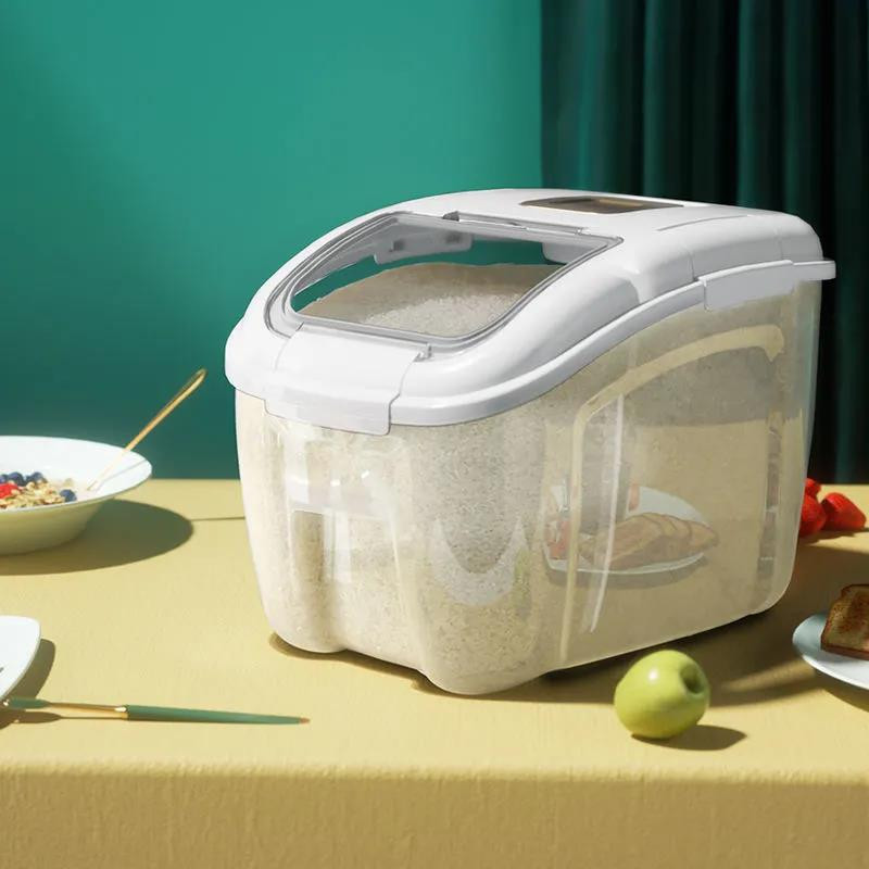 Kuchynská nádoba 5 kg \ 10 kg vedro na ryžu, vlhkotesná obedárová krabička, uzavretá nádrž, organizér na úložný priestor pre domácnosť, úložný box na krmivo pre psov