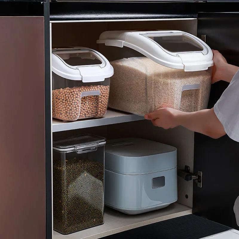 Kuchynská nádoba 5 kg \ 10 kg vedro na ryžu, vlhkotesná obedárová krabička, uzavretá nádrž, organizér na úložný priestor pre domácnosť, úložný box na krmivo pre psov