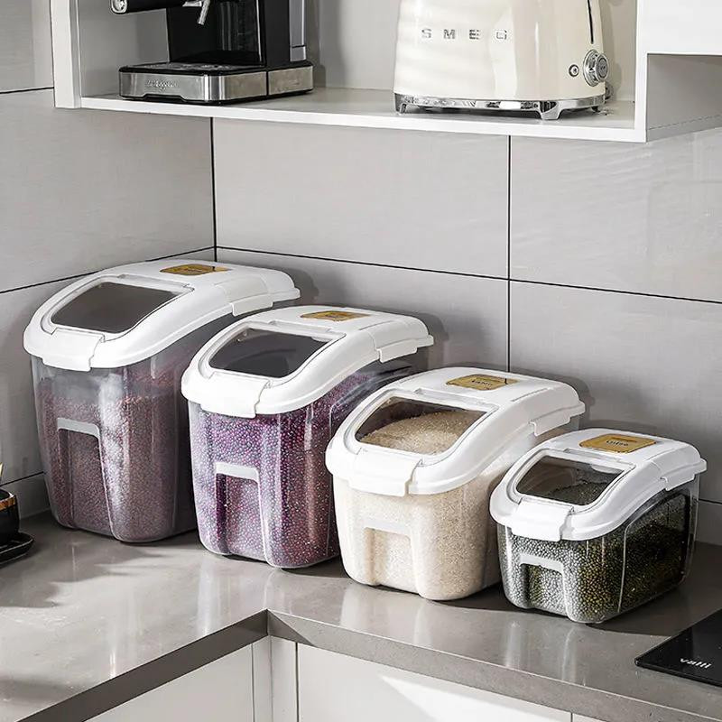 Kuchynská nádoba 5 kg \ 10 kg vedro na ryžu, vlhkotesná obedárová krabička, uzavretá nádrž, organizér na úložný priestor pre domácnosť, úložný box na krmivo pre psov