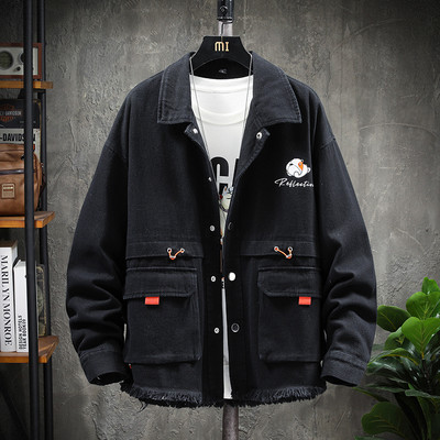 Lieknas pavasario-rudens striukė su kaklaraiščiais ties juosmeniu