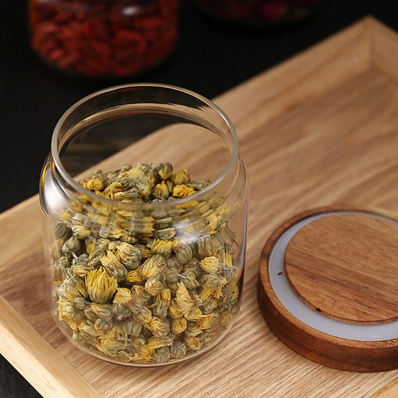 1kom staklena kuhinjska posuda za pohranu Drveni poklopac Borosilikatna staklena posuda za pohranu hrane Staklenka za pohranu šećera Stakleni kanister Posuda za pohranu hrane