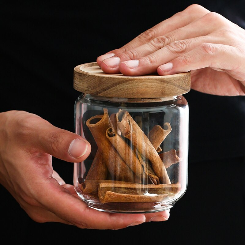 1kom staklena kuhinjska posuda za pohranu Drveni poklopac Borosilikatna staklena posuda za pohranu hrane Staklenka za pohranu šećera Stakleni kanister Posuda za pohranu hrane