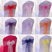 25db Székszárnyak Organza szék masni Esküvői kellékek Karácsonyi Valentin dekoráció Átlátszó organza szövet szék dekoráció